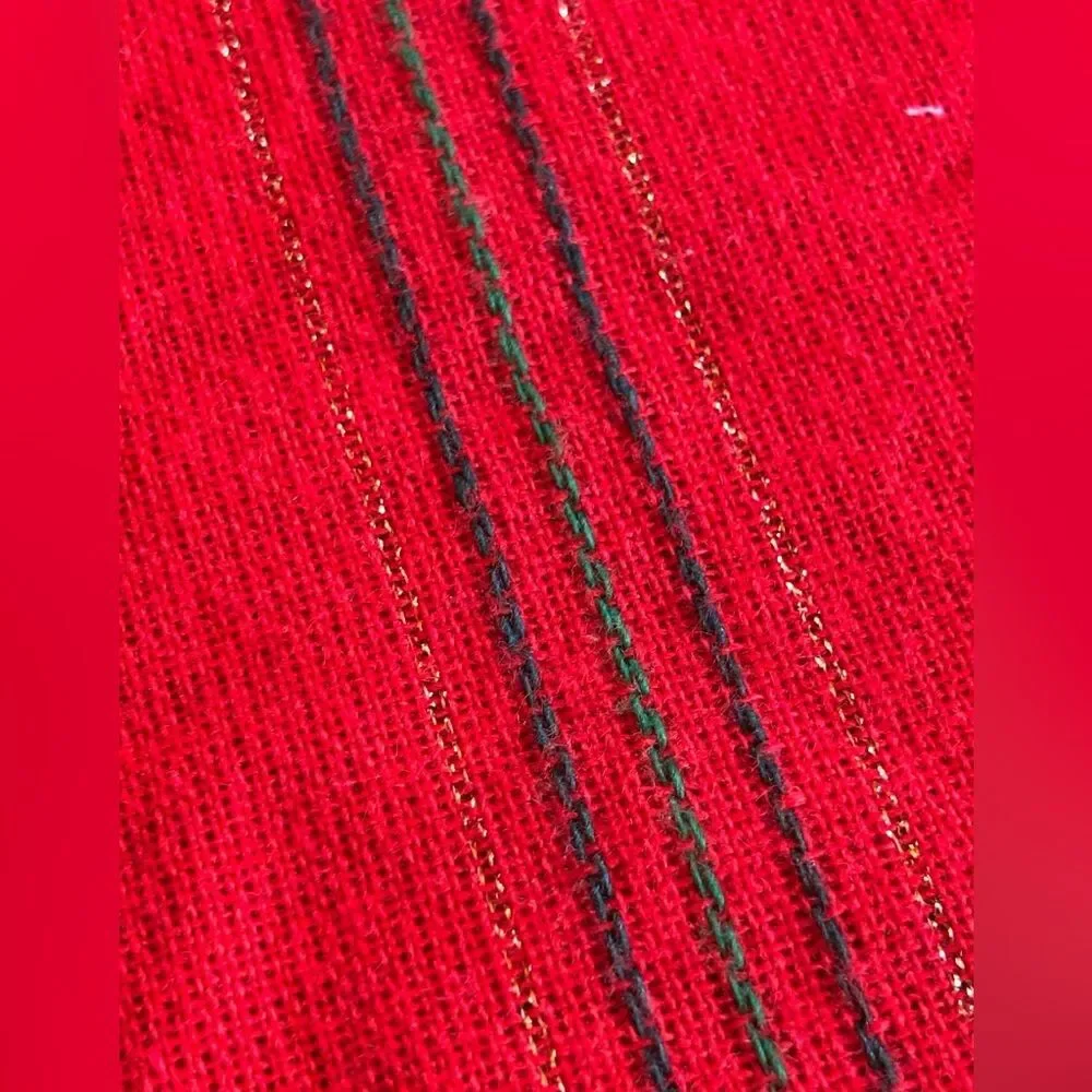 Leacock Holiday Christmas Red Striped Tablecloth & 6 Napkins 60 x 82 Vintage